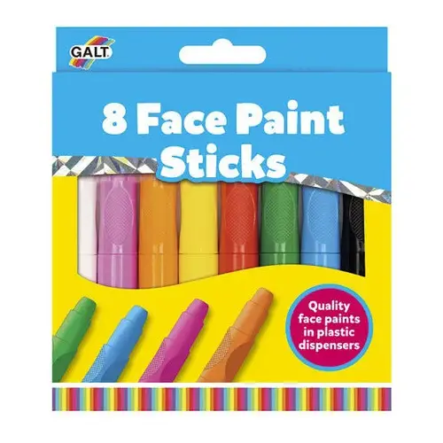 En färgglad förpackning med 8 ansiktsfärg-pennor tillverkade av märket "GALT"