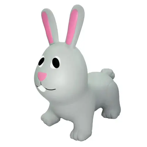Ett grått hoppdjur i kanin-design tillverkad av märket "Gerardo Toys"
