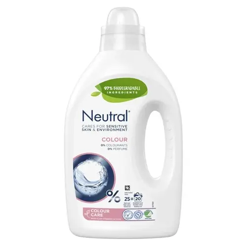Ett parfymfritt bebis-tvättmedel för kulörtvätt tillverkat av märket "Neutral"